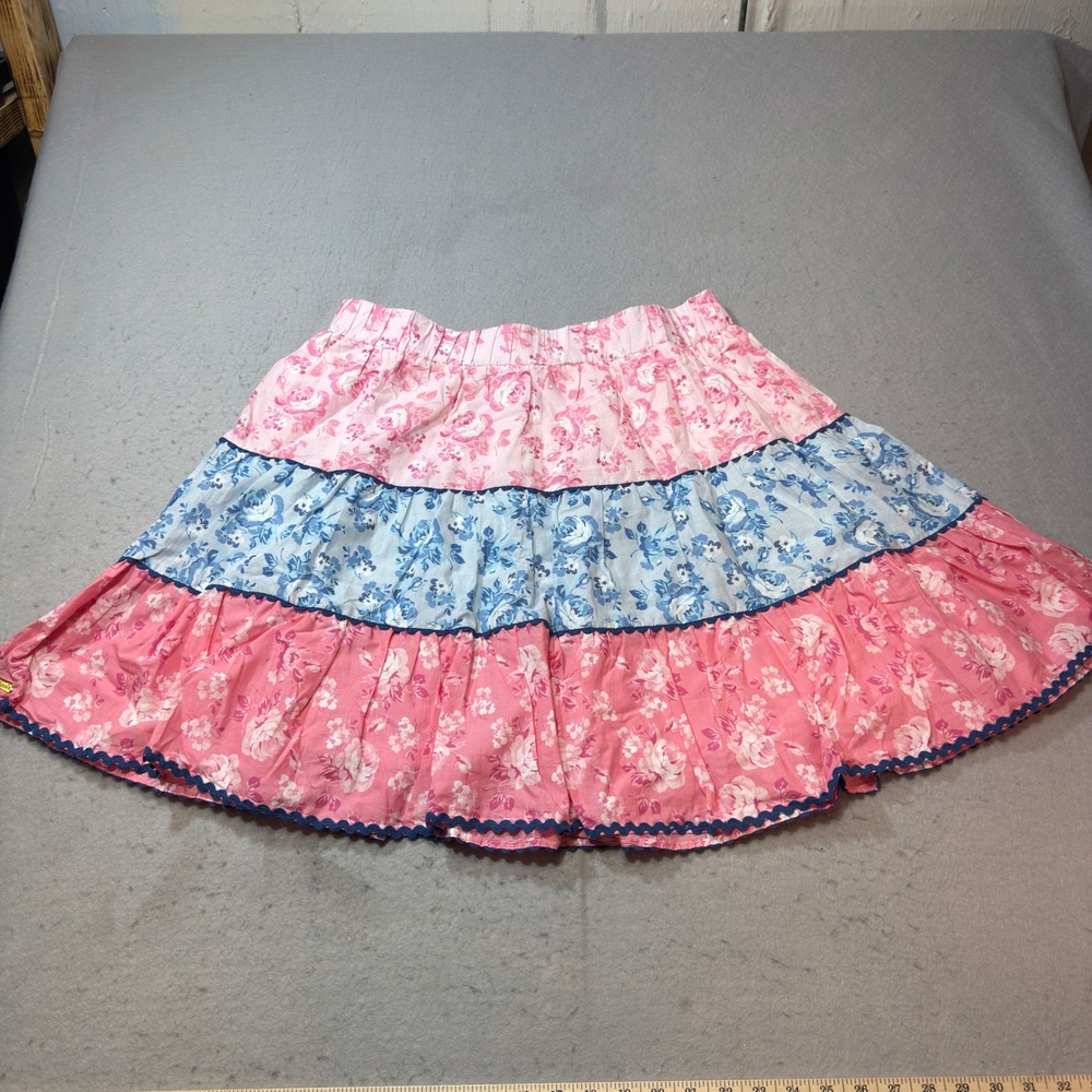 Simply Southern Skirt Women L Multi-Pink New Floral Tiered Ruffle Ric-Rac 0125